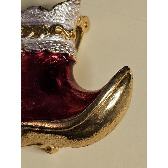 Vintage Mylu Pave Red, Gold & White Enamel Santa Claus Boot Vtg Brooch Pin - Picture 3 of 10